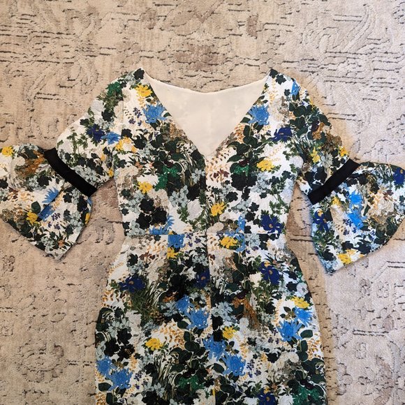 *Erdem* Alexandra Floral Meadow Pencil Dress w/ Grosgrain Ribbon Trim - Picture 3 of 8
